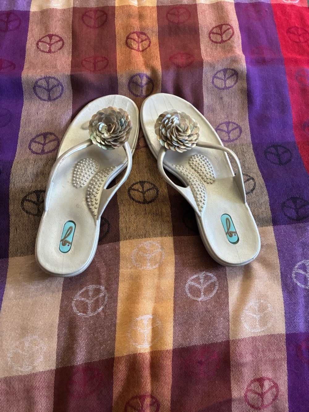 OKA b. Champagne Floral Toe-Post Sandals